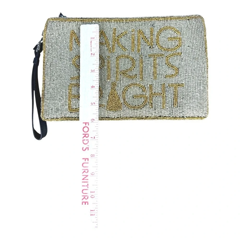 Talbots Making Spirits Bright Beaded Holiday Wristlet Clutch Gold Gray Velvet
